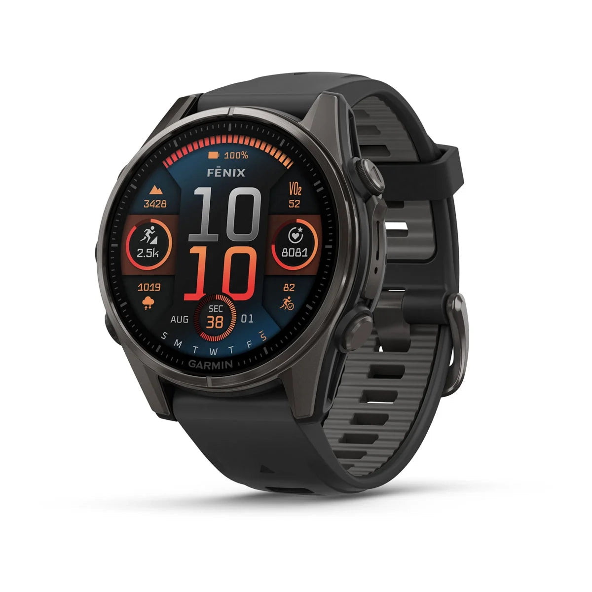Garmin fenix® 8 – 43 mm, AMOLED Sapphire, Carbon grey DLC titanium with Black/pebble grey silicone band GARMIN