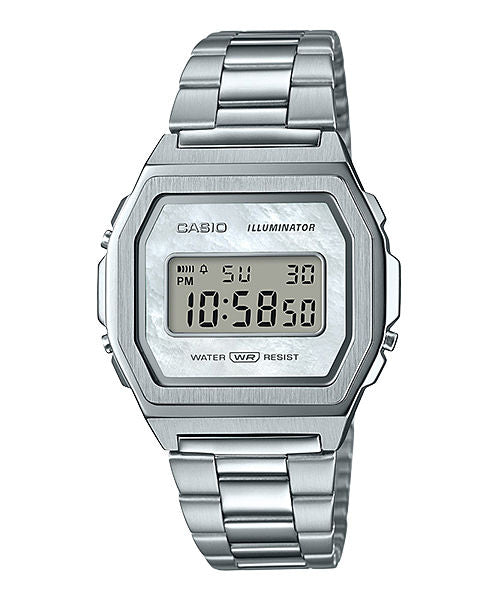 CASIO VINTAGE A1000D-7EF White DIGITAL DIAL SILVER STAINLESS STEEL BAND D193