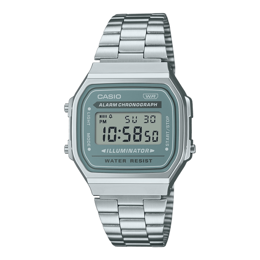 CASIO VINTAGE A168WA-3AYDF GRAY DIGITAL DIAL SILVER STAINLESS STEEL BAND D330