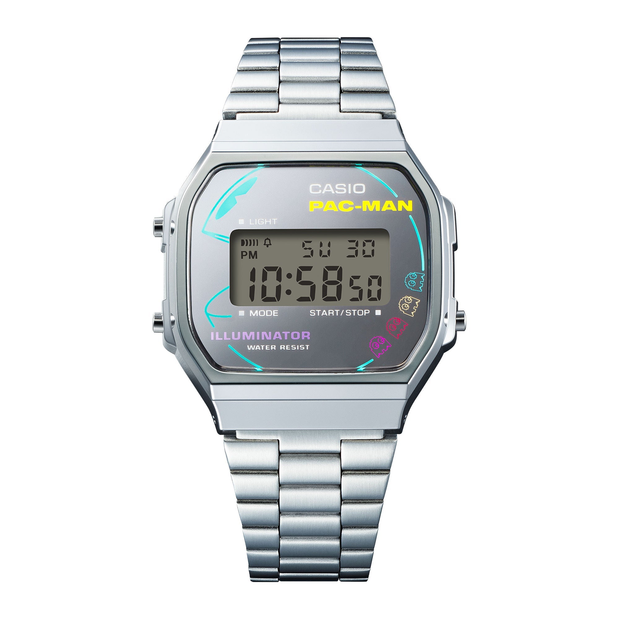 CASIO VINTAGE A168WEPC-7ADR SILVER DIGITAL DIAL SILVER STAINLESS STEEL BAND D380