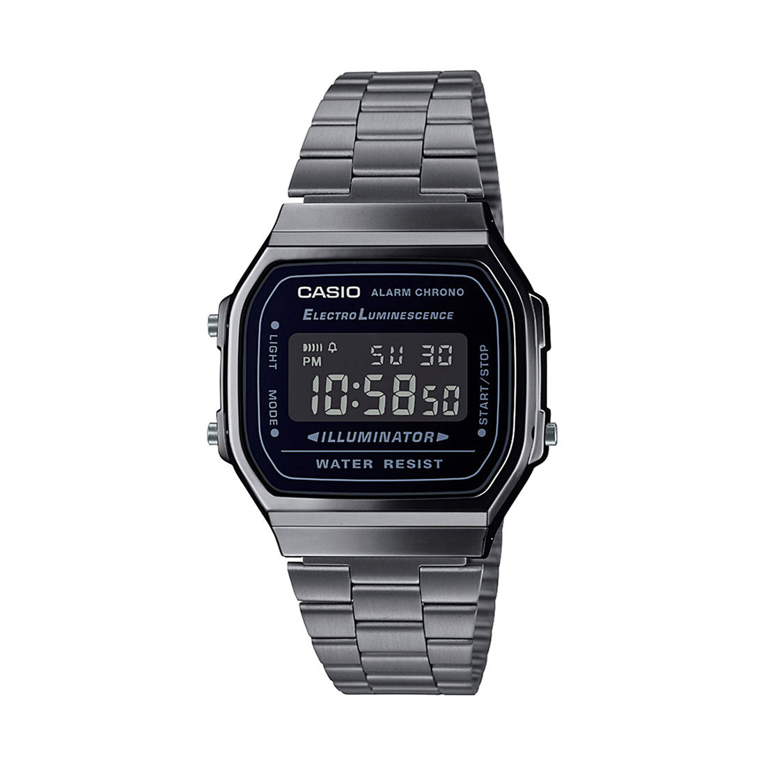 CASIO VINTAGE A168WGG-1BDF BLACK DIGITAL DIAL BLACK STAINLESS STEEL BAND D182