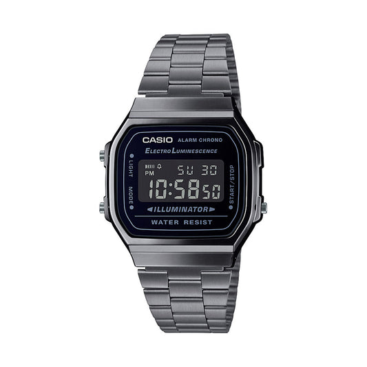 CASIO VINTAGE A168WGG-1BDF BLACK DIGITAL DIAL BLACK STAINLESS STEEL BAND D182