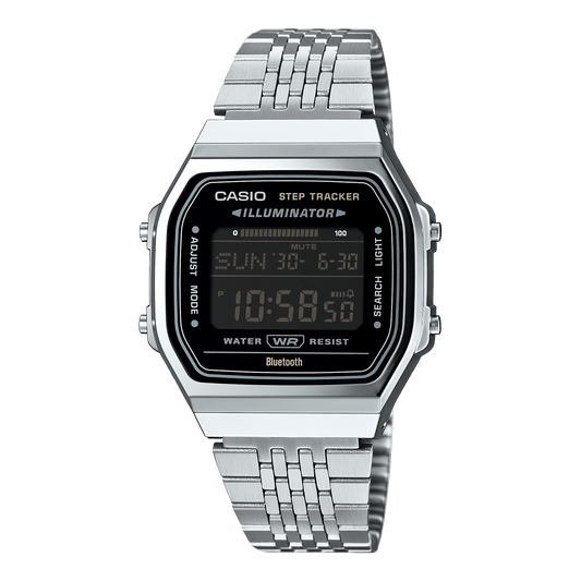 CASIO VINTAGE ABL-100WE-1BDF BLACK DIGITAL DIAL SILVER STAINLESS STEEL  BAND D366