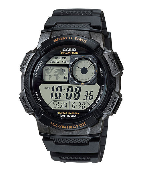 CASIO  AE-1000W-1AVDF  DIGITAL DIAL BLACK RESIN STRAP  WORLD TIME D080