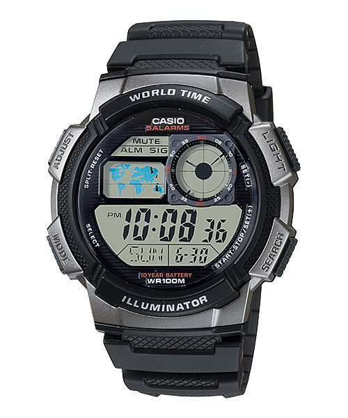 CASIO  AE-1000W-1BVDF  DIGITAL DIAL BLACK RESIN STRAP  WORLD TIME D081