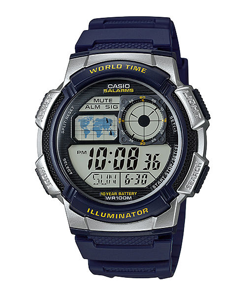 CASIO  AE-1000W-2AVDF  DIGITAL DIAL BLUE RESIN STRAP  WORLD TIME D118