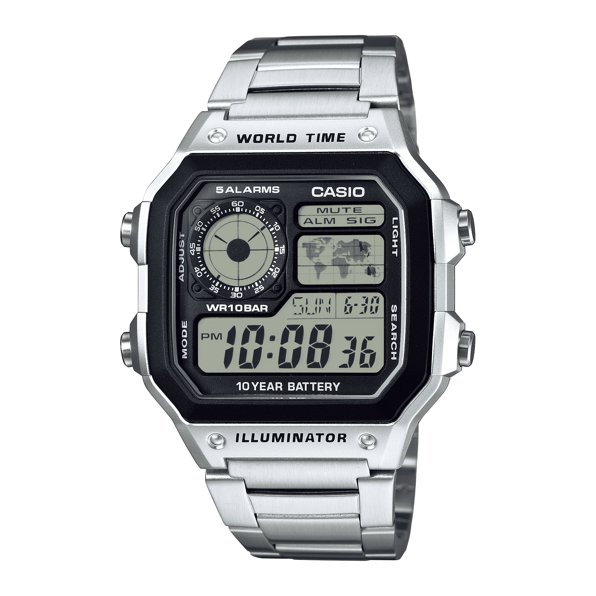 CASIO YOUTH AE-1200WHD-1AVDF BLACK DIGITAL DIAL SILVER STAINLESS STEEL  BAND D099