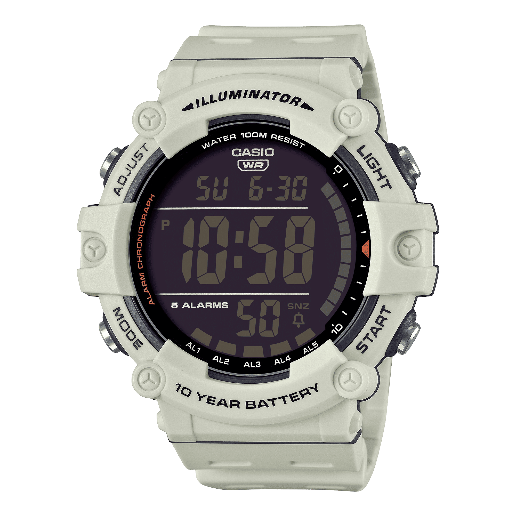 CASIO  AE-1500WH-8B2VDF  DIGITAL DIAL WHITE RESIN STRAP  10 YEAR BATTERY D320