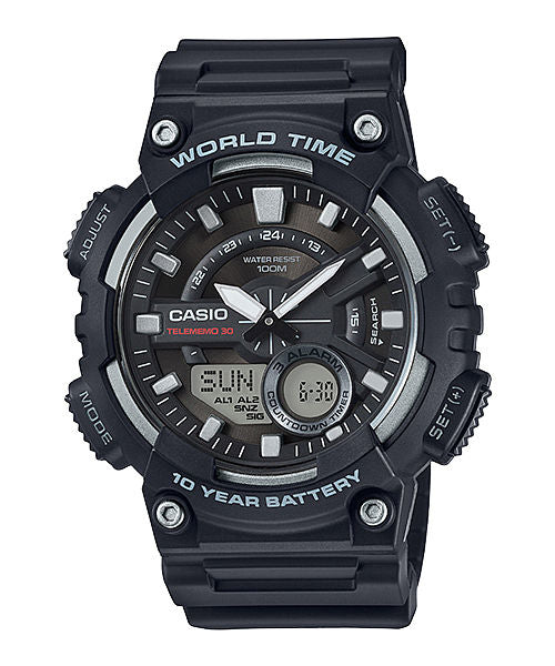 CASIO  AEQ-110W-1AVDF BLACK ANALOG-DIGITAL DIAL BLACK RESIN STRAP  10 YEAR BATTERY AD207
