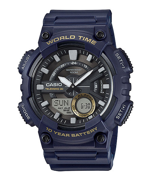 CASIO  AEQ-110W-2AVDF BLACK ANALOG-DIGITAL DIAL BLUE RESIN STRAP  10 YEAR BATTERY AD208