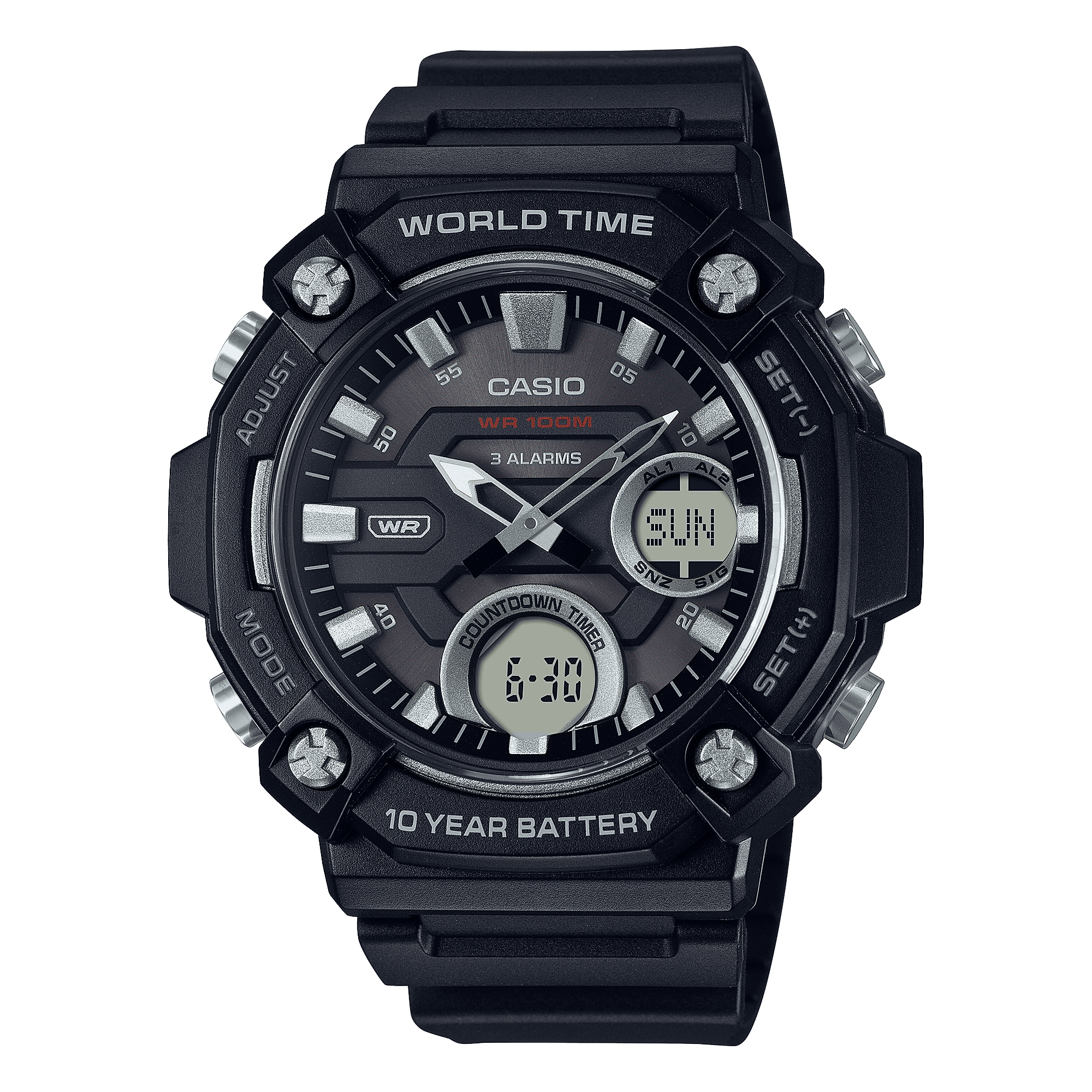 CASIO  AEQ-120W-1AVDF BLACK ANALOG-DIGITAL DIAL BLACK RESIN STRAP  10 YEAR BATTERY AD262