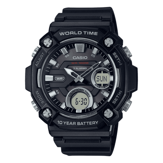 CASIO  AEQ-120W-1AVDF BLACK ANALOG-DIGITAL DIAL BLACK RESIN STRAP  10 YEAR BATTERY AD262