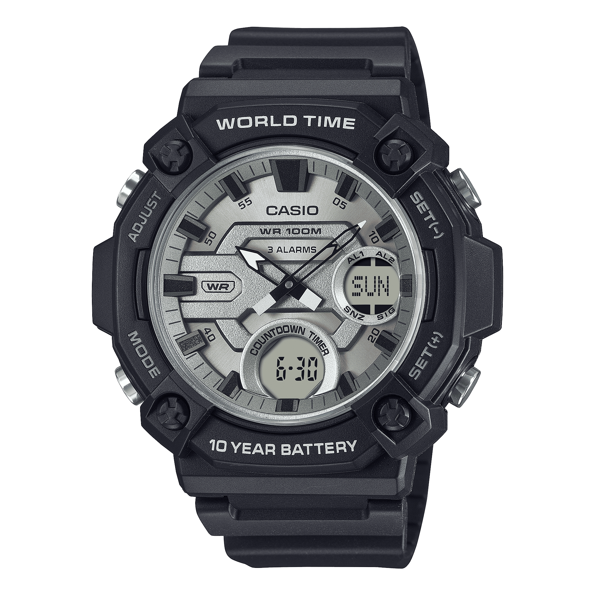 CASIO YOUTH AEQ-120W-7AVDF SILVER ANALOG-DIGITAL DIAL BLACK RESIN BAND AD284