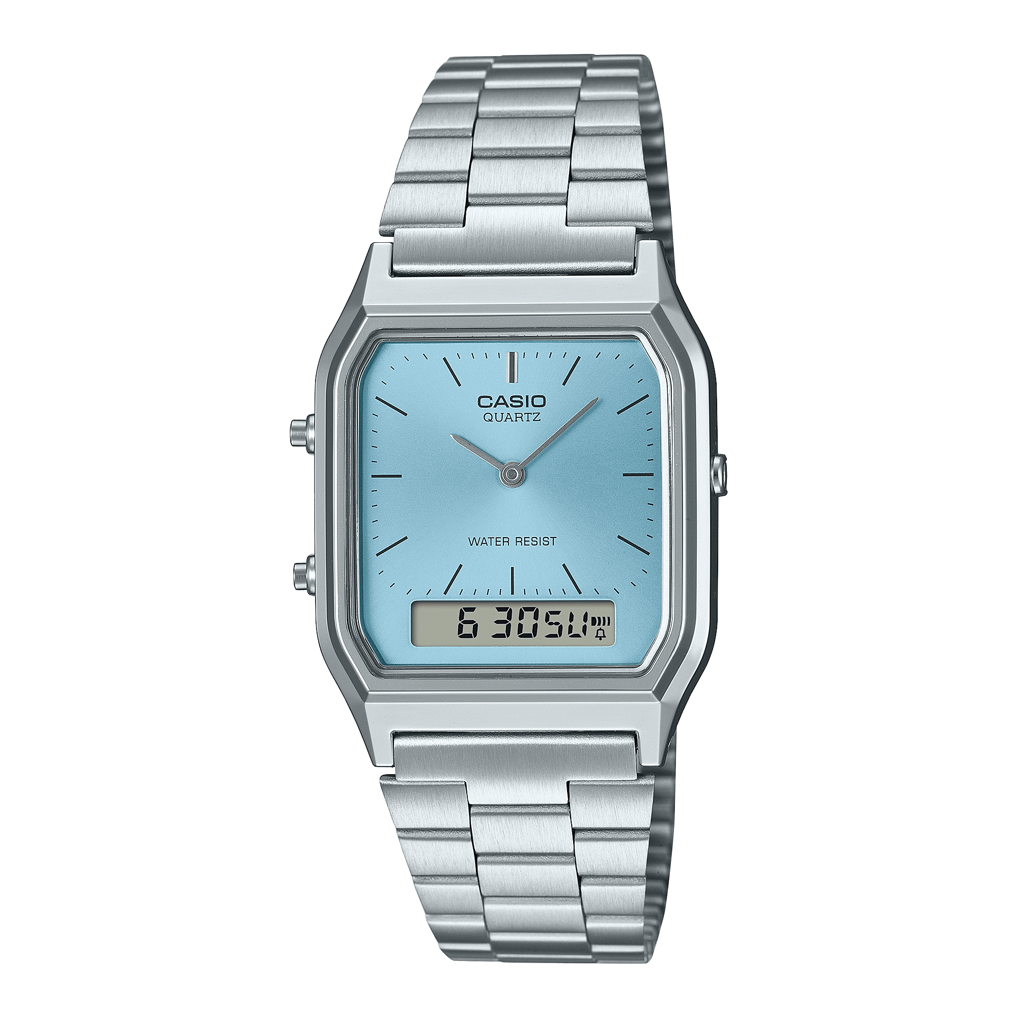 CASIO VINTAGE AQ-230A-2A1MQYDF BLUE ANALOG-DIGITAL DIAL SILVER STAINLESS STEEL BAND AD270