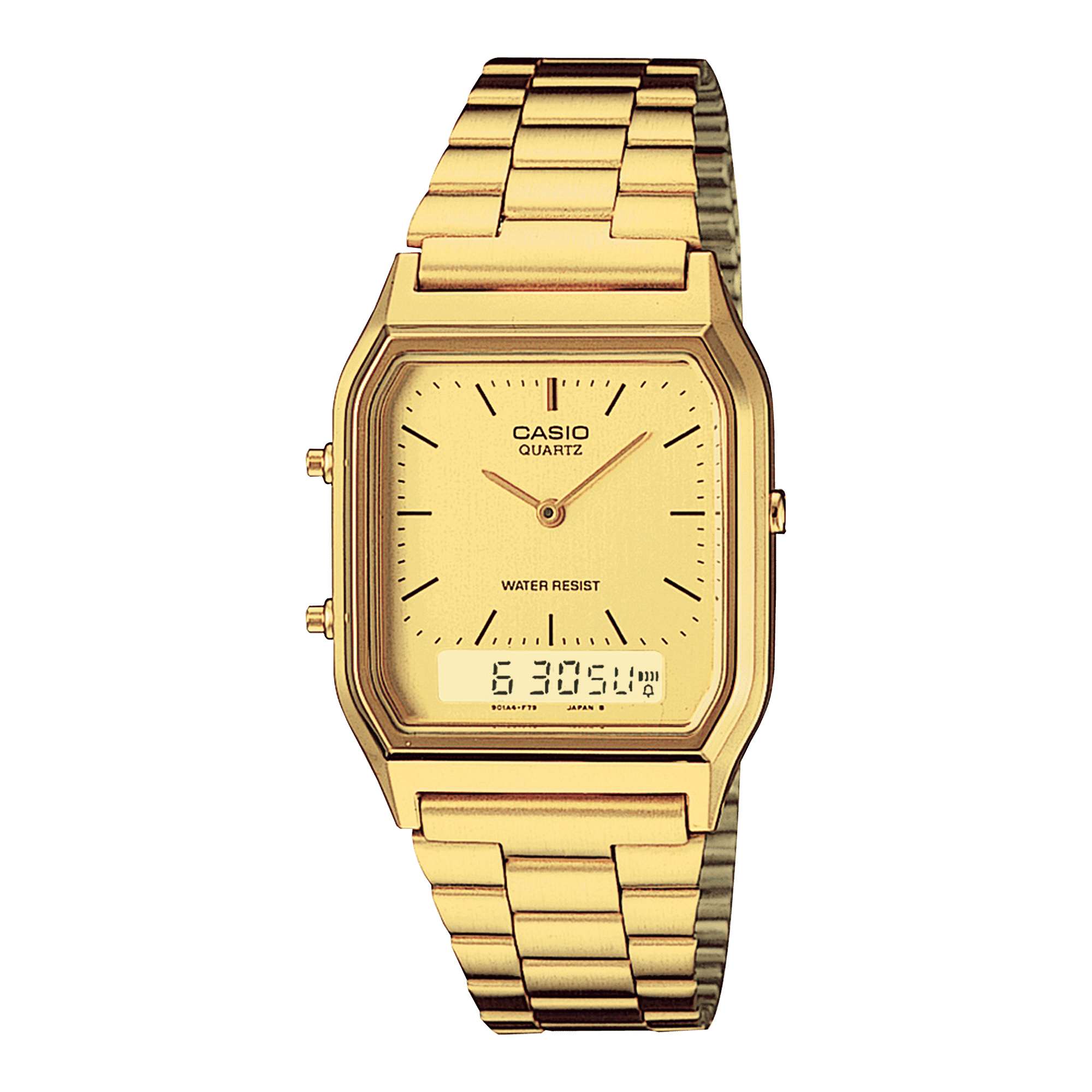 CASIO VINTAGE AQ-230GA-9DHDF GOLD ANALOG-DIGITAL DIAL UNISEX WATCH GOLD STAINLESS STEEL STRAP  