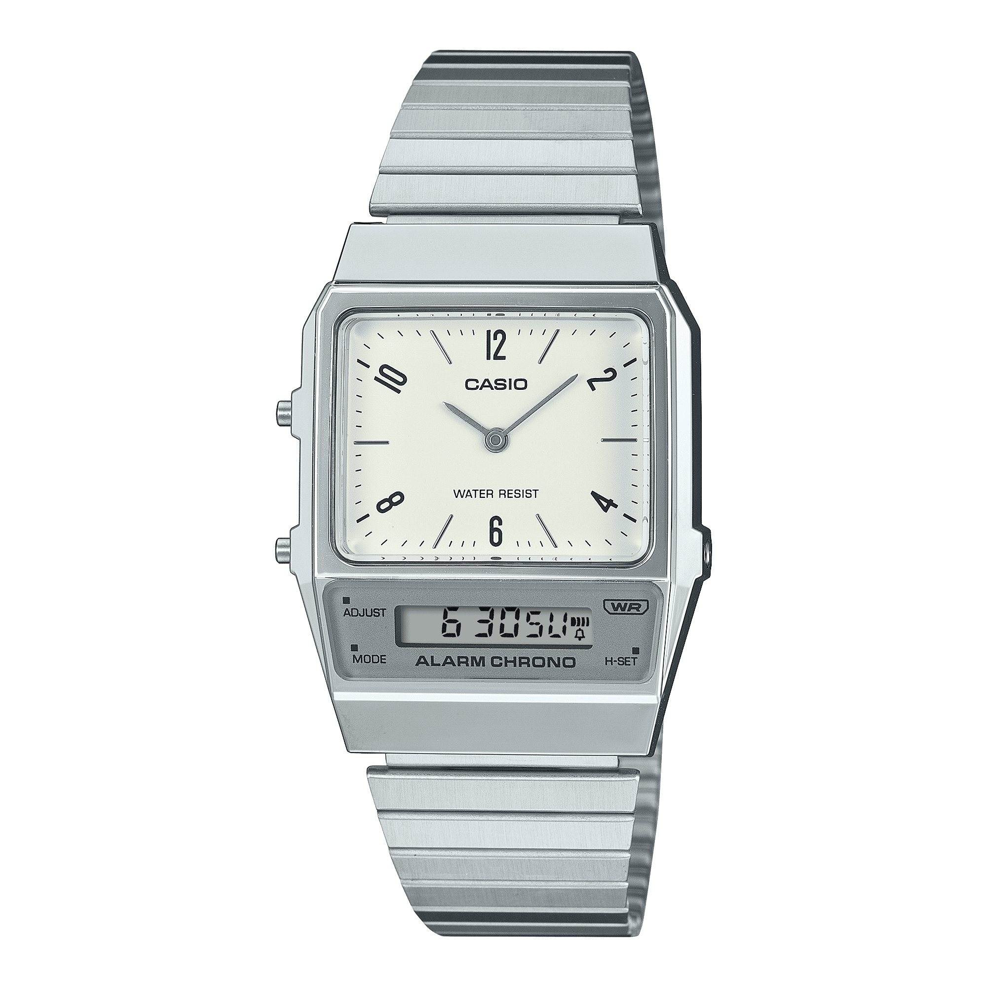 CASIO VINTAGE AQ-800E-7A2DF WHITE ANALOG-DIGITAL DIAL SILVER STAINLESS STEEL BAND D363