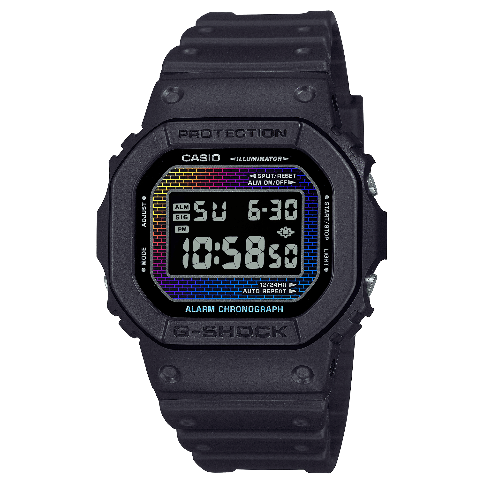 CASIO G-SHOCK DW-5600RW-1DR MULTICOLOUR DIGITAL DIAL BLACK  RESIN BAND G1595