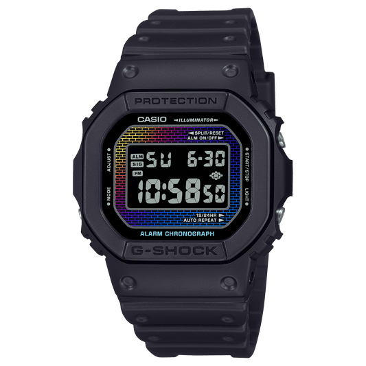 CASIO G-SHOCK DW-5600RW-1DR MULTICOLOUR DIGITAL DIAL BLACK  RESIN BAND G1595