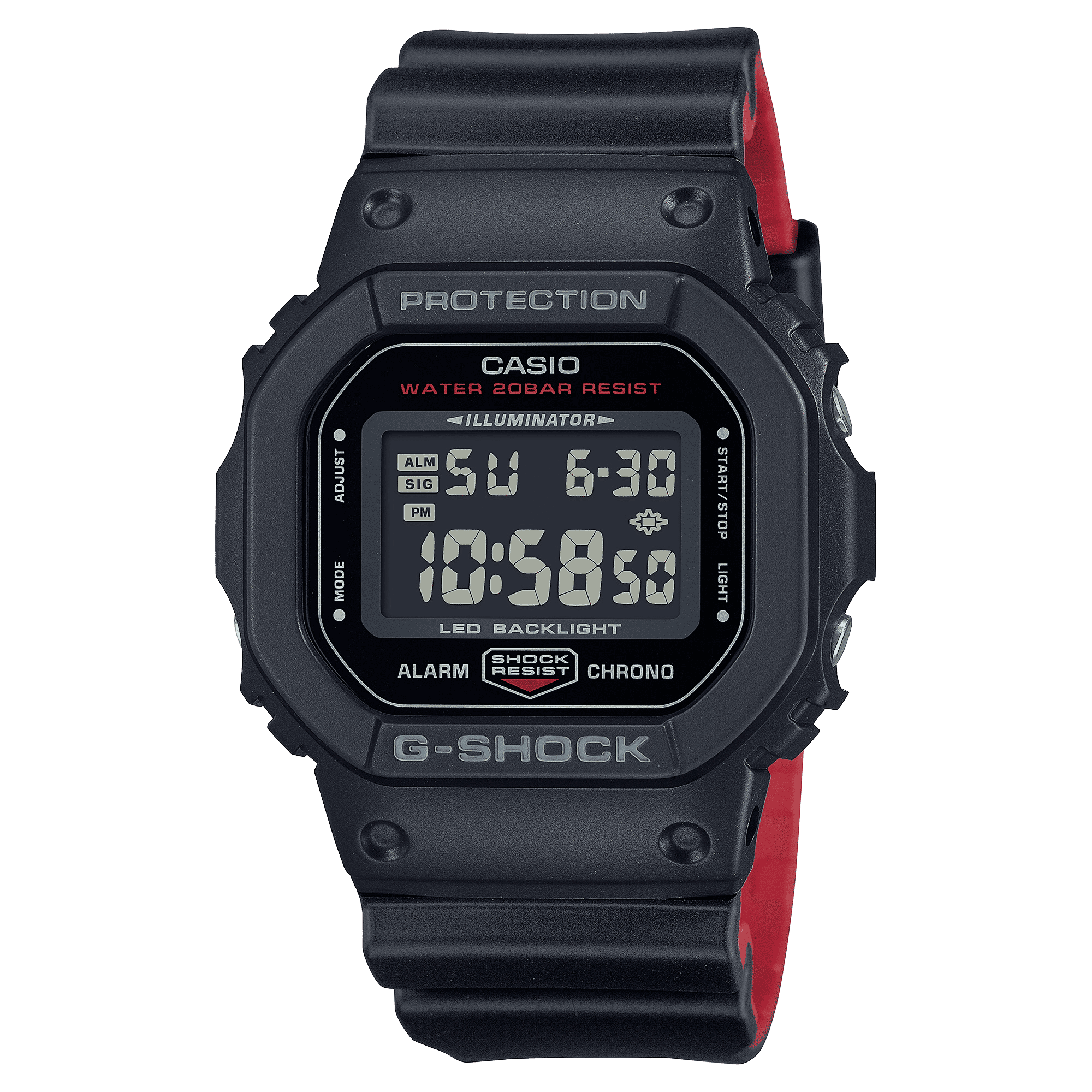 CASIO G-SHOCK DW-5600UHR-1DR  DIGITAL DIAL BLACK-RED RESIN STRAP MEN'S WATCH G1515