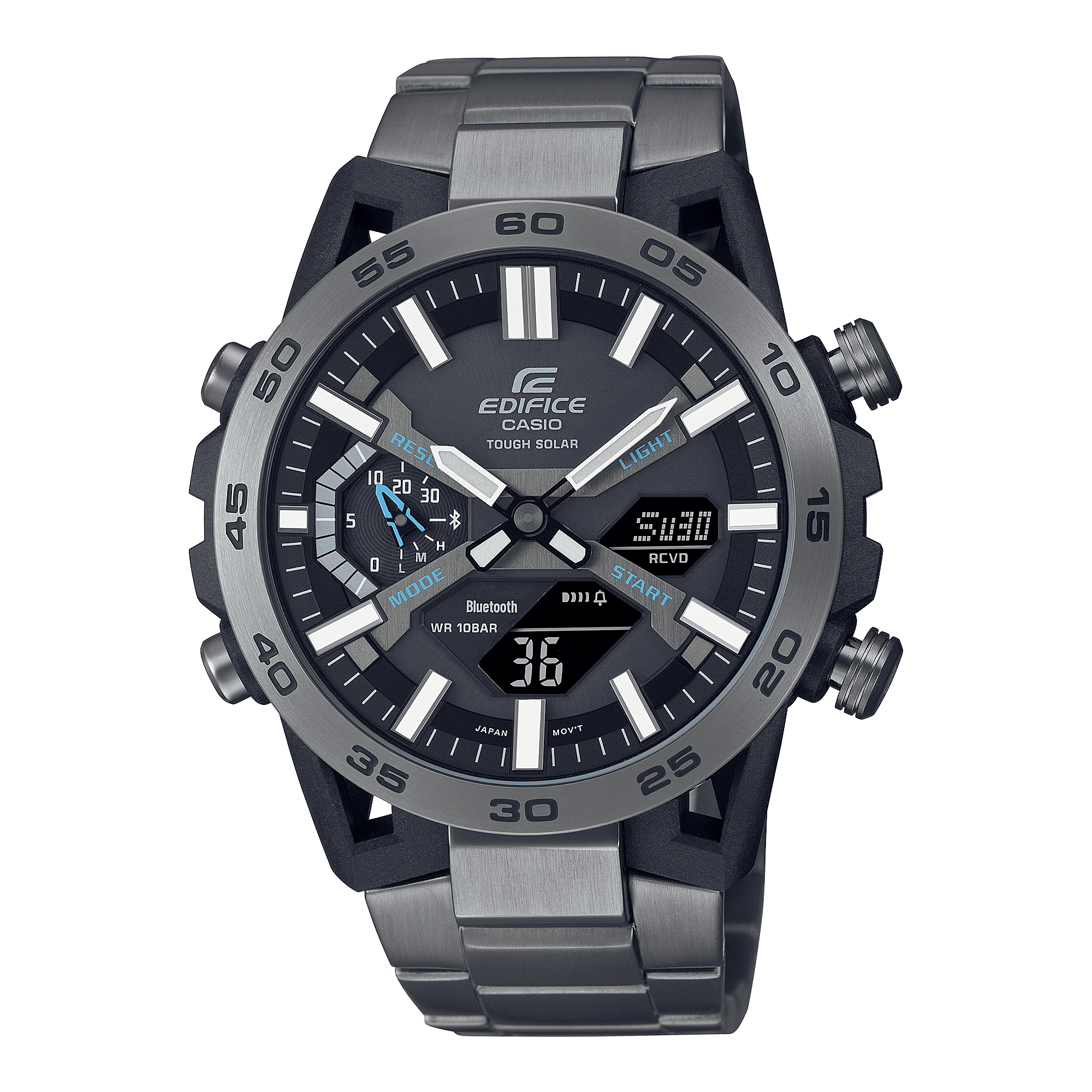 CASIO EDIFICE ECB-2000DC-1ADF BLACK ANA-DIGI DIAL GRAY IP STAINLESS STEEL BAND MEN'S WATCH ED565
