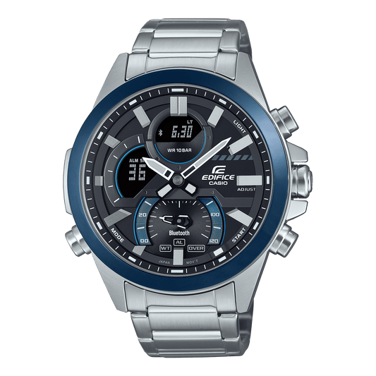 CASIO EDIFICE ECB-30DB-1ADF BLACK ANA-DIGI DIAL SILVER RESIN STRAP MEN'S WATCH ED606