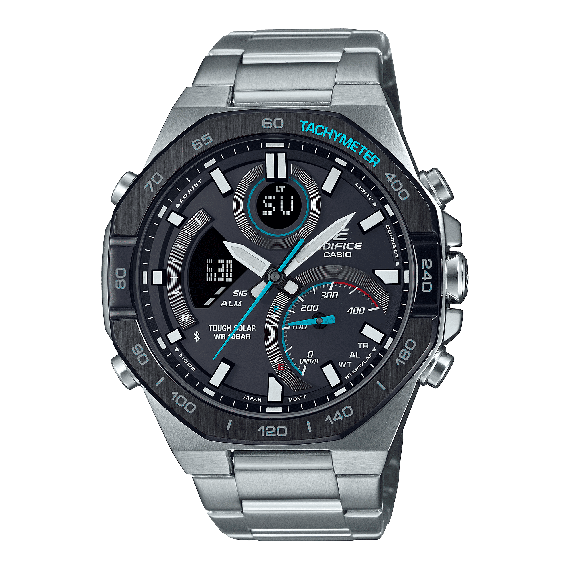 CASIO EDIFICE ECB-950DB-1ADF BLACK ANA-DIGI DIAL SILVER STAINLESS STEEL BAND MEN'S WATCH EX554