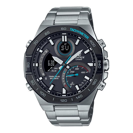 CASIO EDIFICE ECB-950DB-1ADF BLACK ANA-DIGI DIAL SILVER STAINLESS STEEL BAND MEN'S WATCH EX554