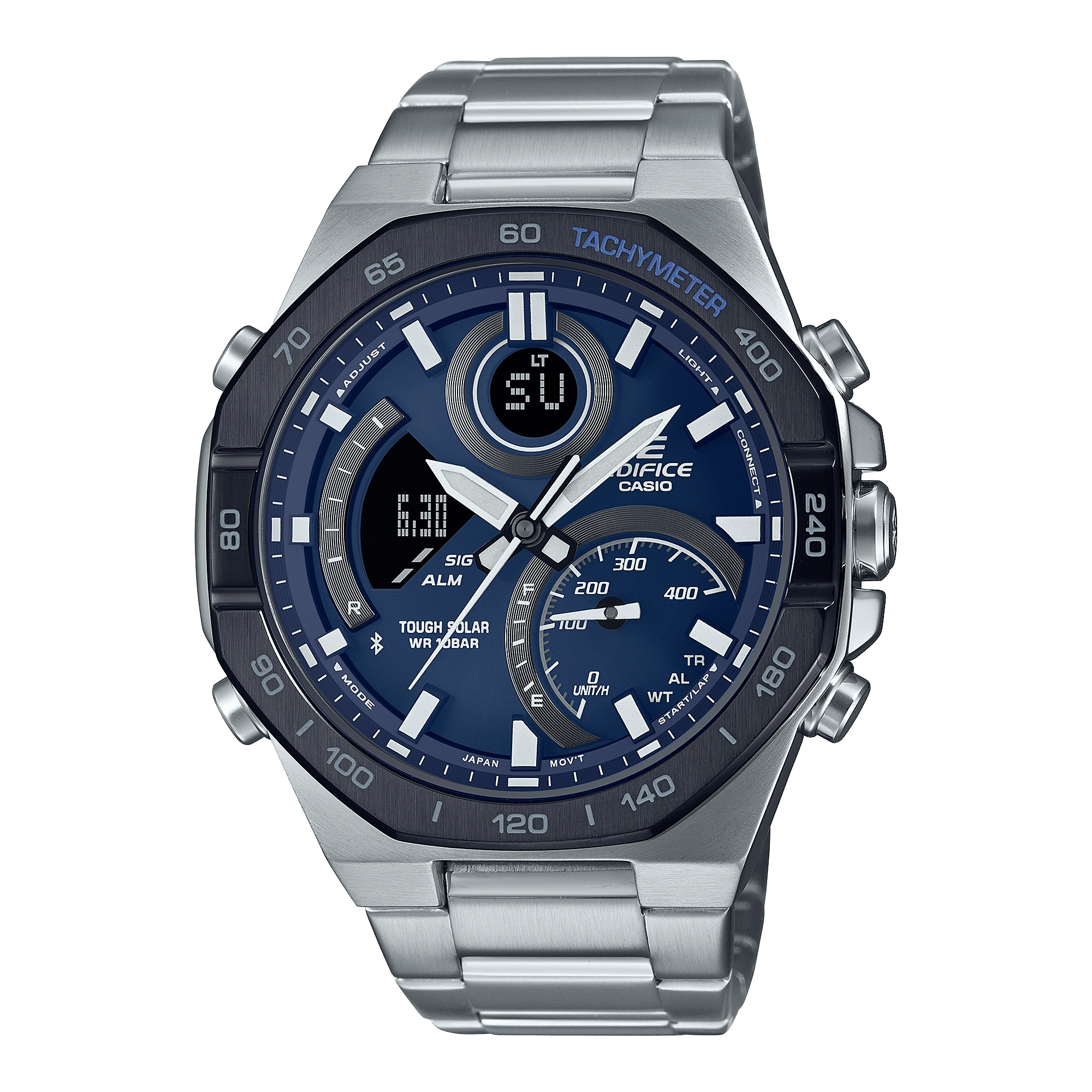 CASIO EDIFICE ECB-950DB-2ADF BLUE ANA-DIGI DIAL SILVER STAINLESS STEEL BAND MEN'S WATCH EX555