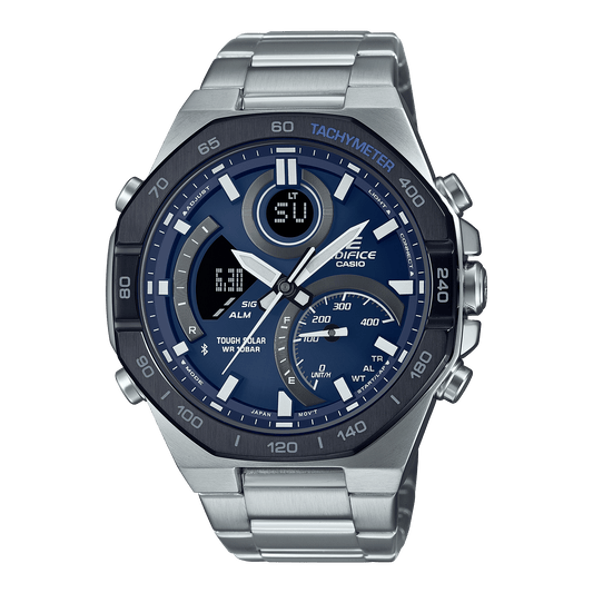 CASIO EDIFICE ECB-950DB-2ADF BLUE ANA-DIGI DIAL SILVER STAINLESS STEEL BAND MEN'S WATCH EX555