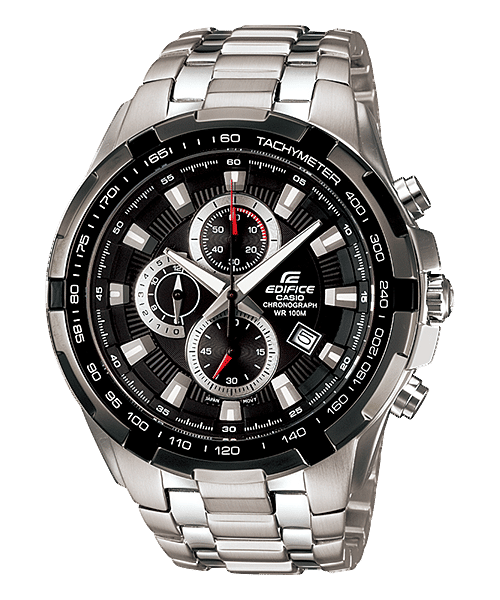 CASIO EDIFICE EF-539D-1AVUDF BLACK & WHITE ANALOG DIAL SILVER STAINLESS STEEL STRAP MEN'S WATCH SOLID STRAP STOP-WATCH