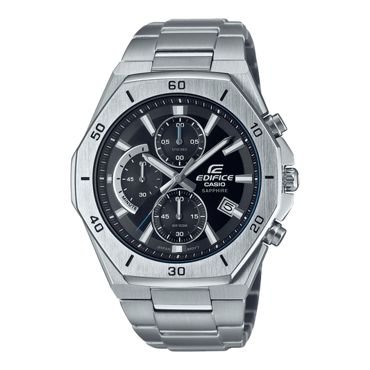 CASIO EDIFICE EFB-680D-1AVUDF BLACK ANALOG DIAL SILVER STAINLESS STEEL STRAP MEN'S WATCH CHRONOGRAPH SAPPHIRE GLASS