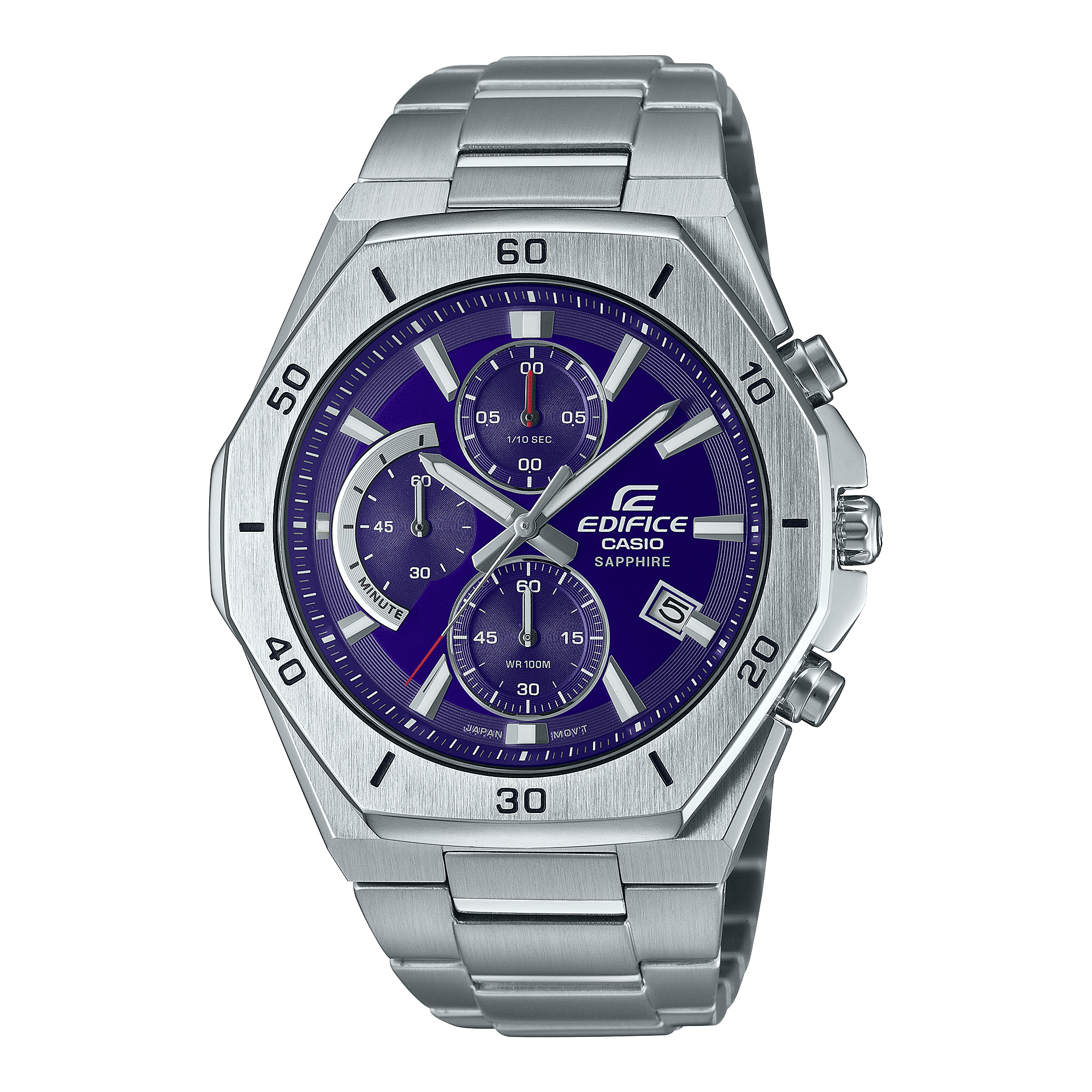 CASIO EDIFICE EFB-680D-2BVUDF BLUE ANALOG DIAL SILVER STAINLESS STEEL STRAP MEN'S WATCH CHRONOGRAPH SAPPHIRE GLASS