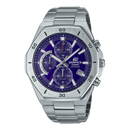 CASIO EDIFICE EFB-680D-2BVUDF BLUE ANALOG DIAL SILVER STAINLESS STEEL STRAP MEN'S WATCH CHRONOGRAPH SAPPHIRE GLASS