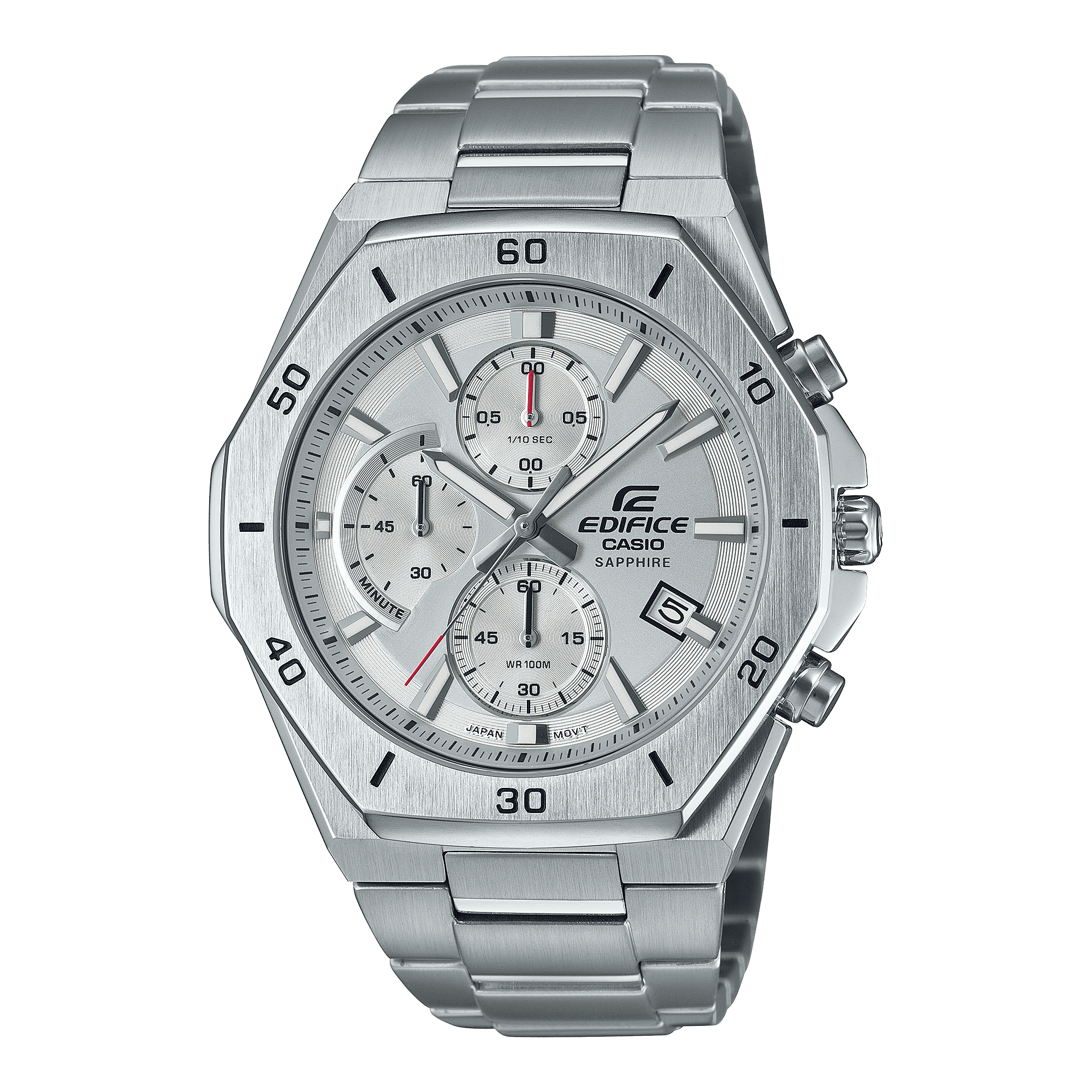 CASIO EDIFICE EFB-680D-7AVUDF WHITE ANALOG DIAL SILVER STAINLESS STEEL STRAP MEN'S WATCH CHRONOGRAPH SAPPHIRE GLASS