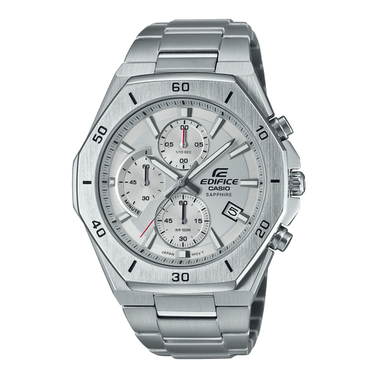 CASIO EDIFICE EFB-680D-7AVUDF WHITE ANALOG DIAL SILVER STAINLESS STEEL STRAP MEN'S WATCH CHRONOGRAPH SAPPHIRE GLASS