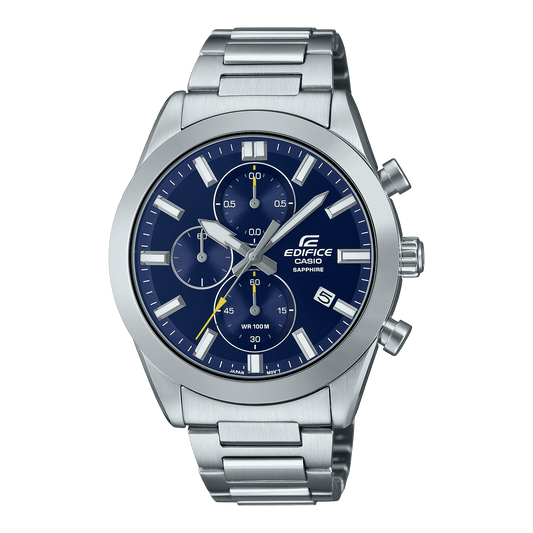 CASIO EDIFICE EFB-710D-2AVUDF BLUE ANALOG DIAL SILVER STAINLESS STEEL STRAP MEN'S WATCH CHRONOGRAPH SAPPHIRE GLASS