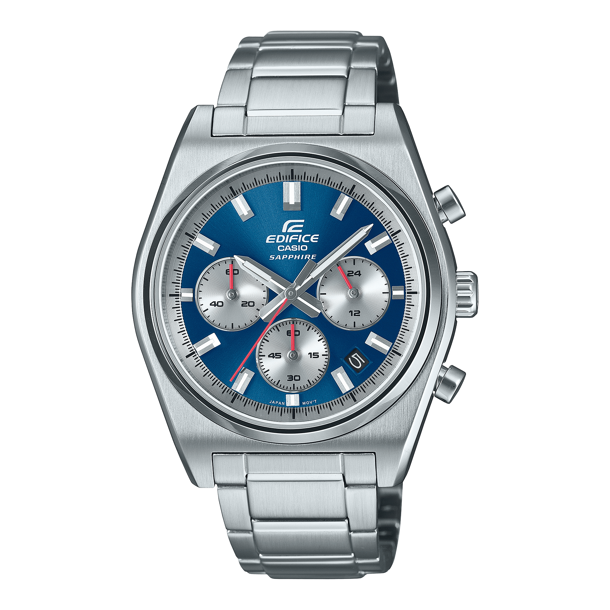 CASIO EDIFICE EFB-730D-2AVUDF BLUE ANALOG DIAL SILVER STAINLESS STEEL STRAP MEN'S WATCH 100M WATER RESISTANCE 