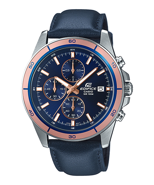 CASIO EDIFICE EFR-526L-2AVUDF BLUE ANALOG DIAL BLUE LEATHER STRAP MEN'S WATCH CHRONOGRAPH 100M WATER RESISTANT