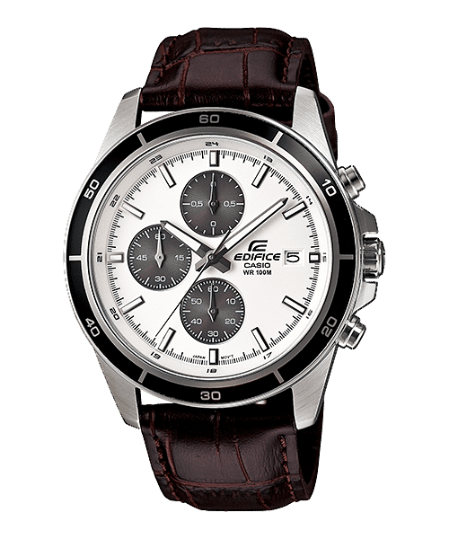 CASIO EDIFICE EFR-526L-7AVUDF SILVER ANALOG DIAL BROWN LEATHER STRAP MEN'S WATCH CHRONOGRAPH 100M WATER RESISTANT
