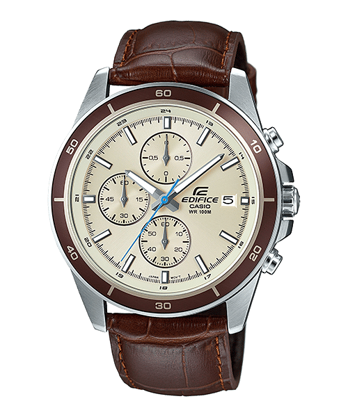 CASIO EDIFICE EFR-526L-7BVUDF BEIGE ANALOG DIAL BROWN LEATHER BAND MEN'S WATCH EX303