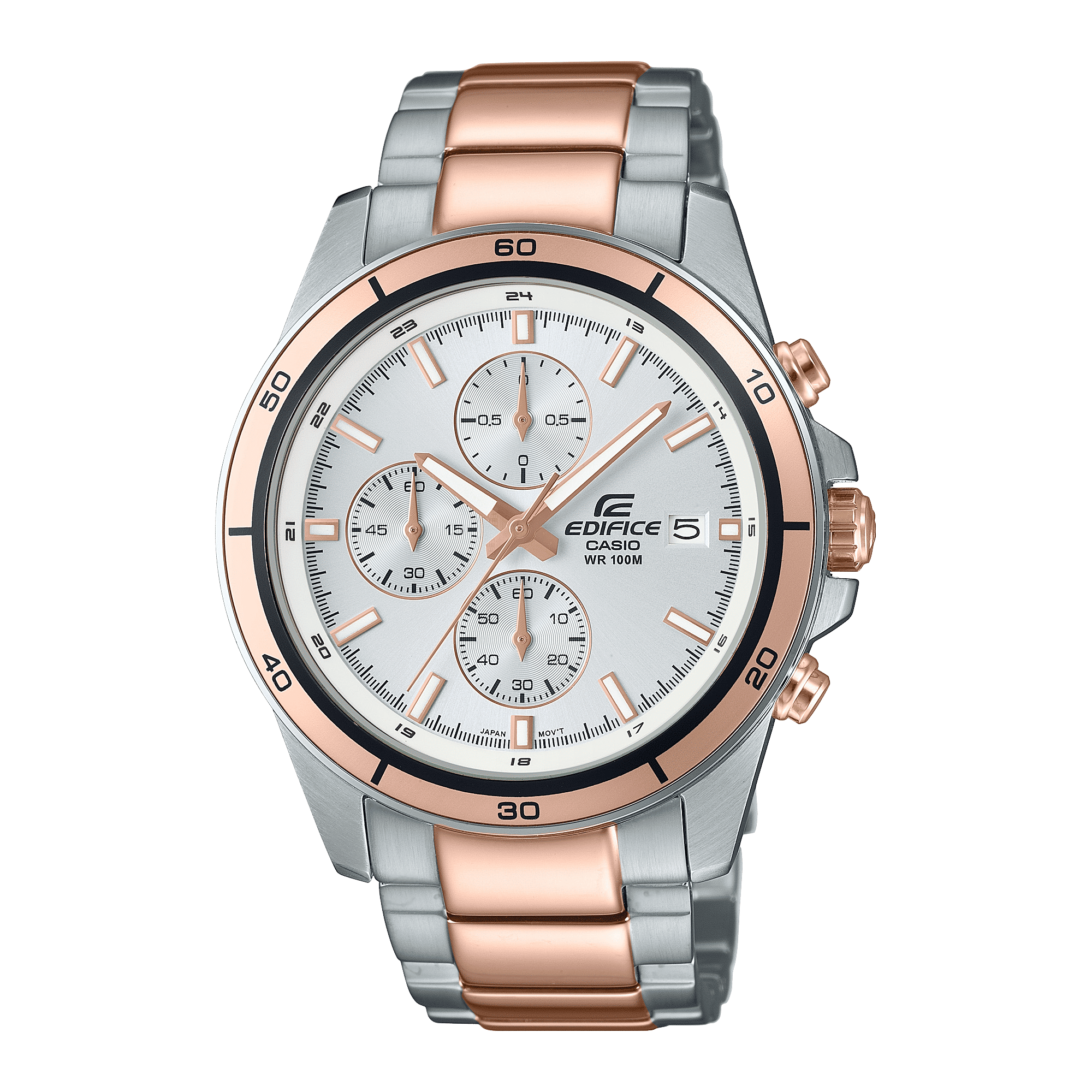 CASIO EDIFICE EFR-526SG-7A5VUDF SILVER ANALOG DIAL TWO-TONE STAINLESS STEEL STRAP MEN'S WATCH WATER RESISTANCE DATE DISPLAY