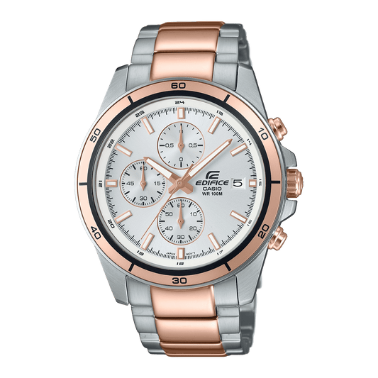CASIO EDIFICE EFR-526SG-7A5VUDF SILVER ANALOG DIAL TWO-TONE STAINLESS STEEL STRAP MEN'S WATCH WATER RESISTANCE DATE DISPLAY