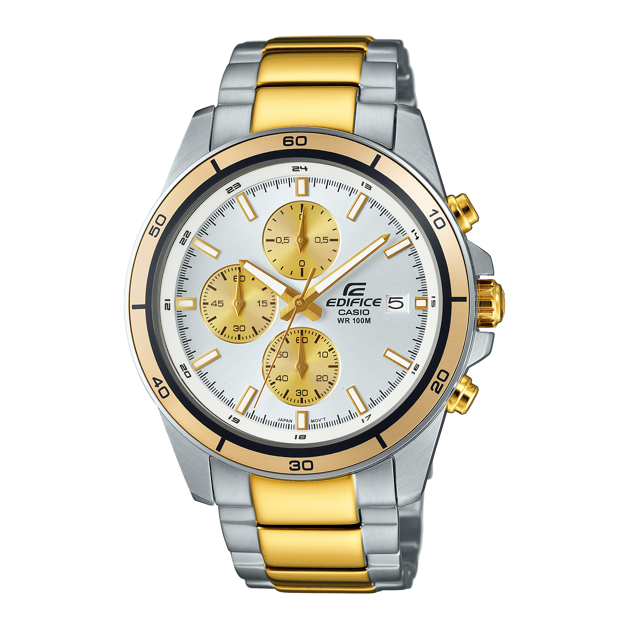CASIO EDIFICE EFR-526SG-7A9VUDF SILVER ANALOG DIAL TWO-TONE STAINLESS STEEL STRAP MEN'S WATCH WATER RESISTANCE DATE DISPLAY