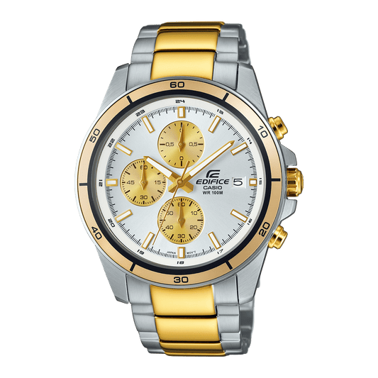 CASIO EDIFICE EFR-526SG-7A9VUDF SILVER ANALOG DIAL TWO-TONE STAINLESS STEEL STRAP MEN'S WATCH WATER RESISTANCE DATE DISPLAY