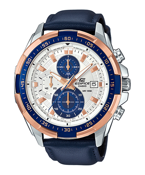 CASIO EDIFICE EFR-539L-7CVUDF WHITE ANALOG DIAL BROWN LEATHER STRAP MEN'S WATCH CHRONOGRAPH 100M WATER RESISTANT