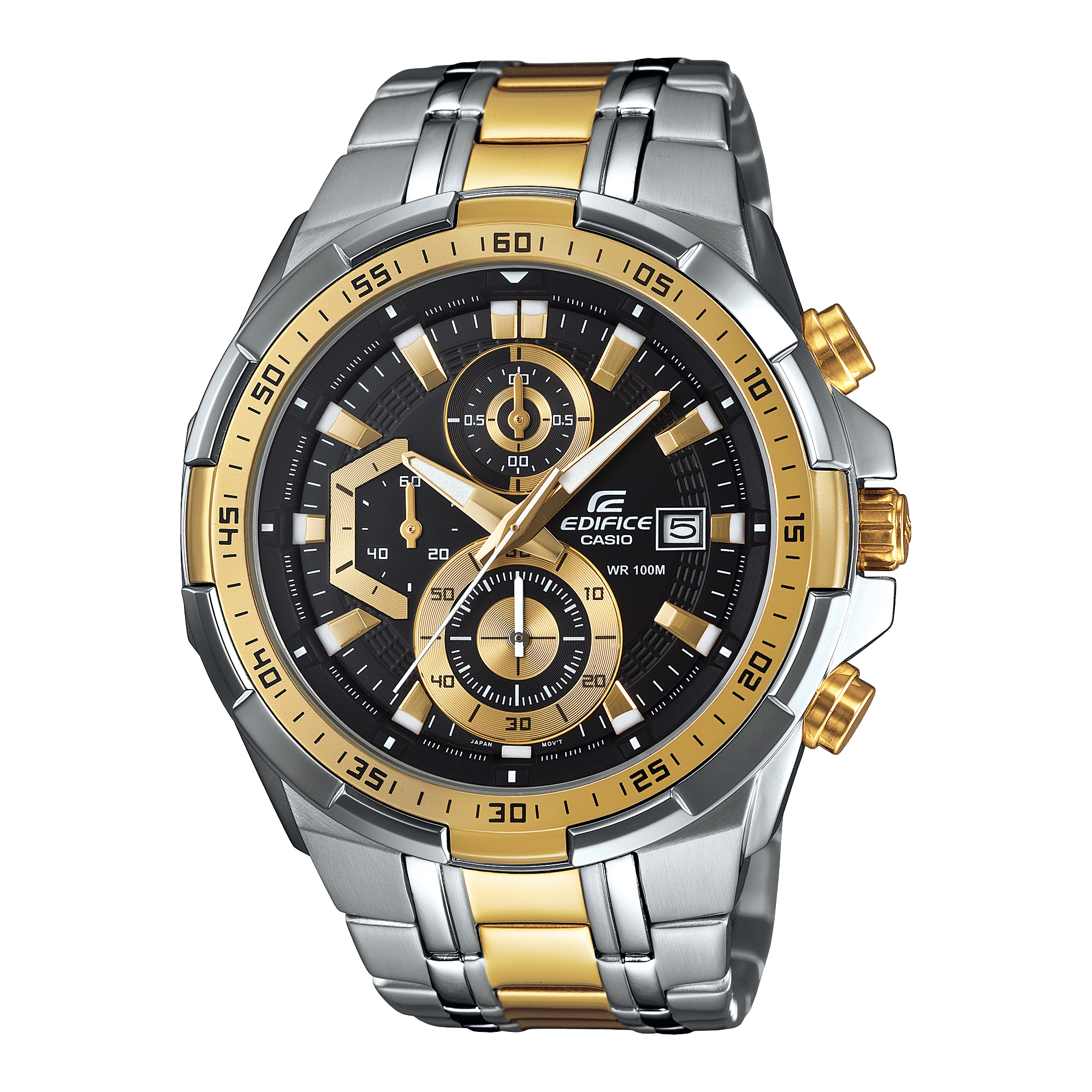 CASIO EDIFICE EFR-539SG-1AVUDF BLACK ANALOG DIAL DUAL TONE STAINLESS STEEL STRAP MEN'S WATCH CHRONOGRAPH 100M WATER RESISTANT