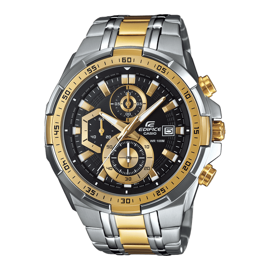 CASIO EDIFICE EFR-539SG-1AVUDF BLACK ANALOG DIAL DUAL TONE STAINLESS STEEL STRAP MEN'S WATCH CHRONOGRAPH 100M WATER RESISTANT