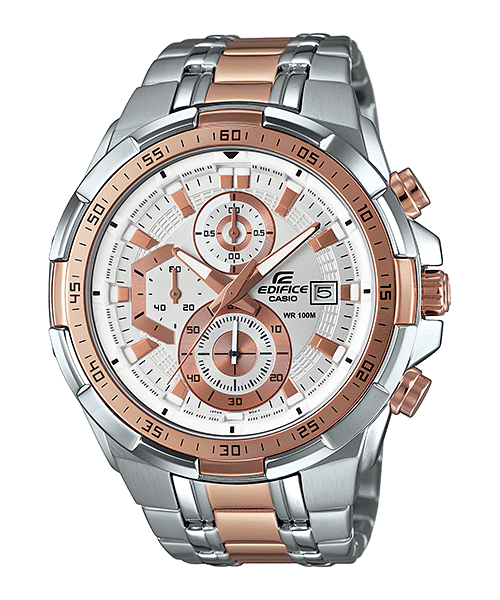 CASIO EDIFICE EFR-539SG-7A5VUDF WHITE ANALOG DIAL DUAL TONE STAINLESS STEEL STRAP MEN'S WATCH CHRONOGRAPH 100M WATER RESISTANT