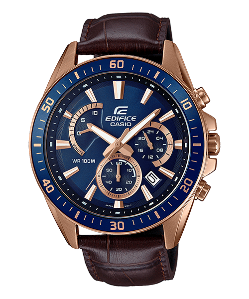CASIO EDIFICE EFR-552GL-2AVUDF BLUE ANALOG DIAL BROWN LEATHER STRAP MEN'S WATCH CHRONOGRAPH 100M WATER RESISTANT