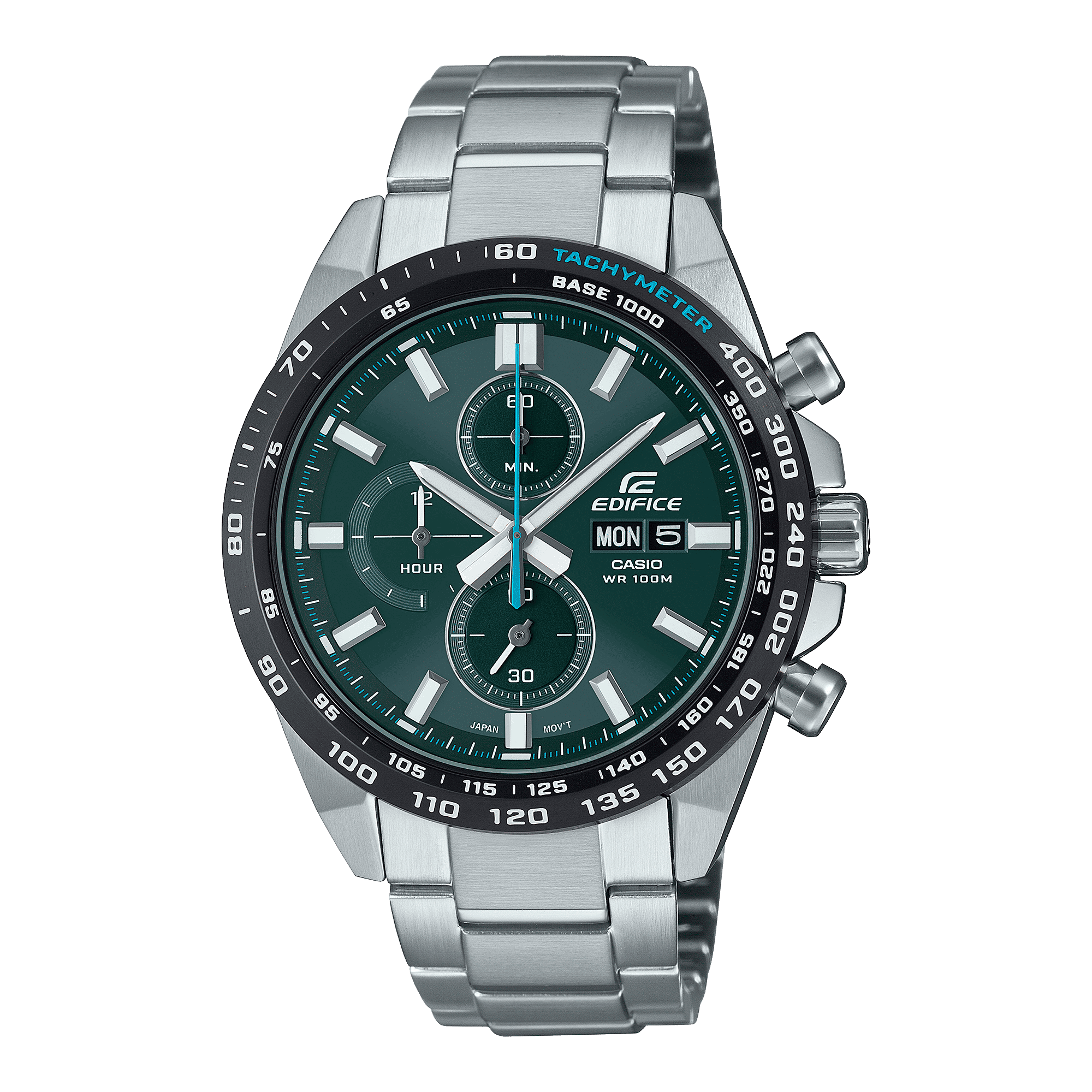 CASIO EDIFICE EFR-574DB-3AVUDF GREEN ANALOG DIAL SILVER STAINLESS STEEL STRAP MEN'S WATCH CHRONOGRAPH 100M WATER RESISTANT